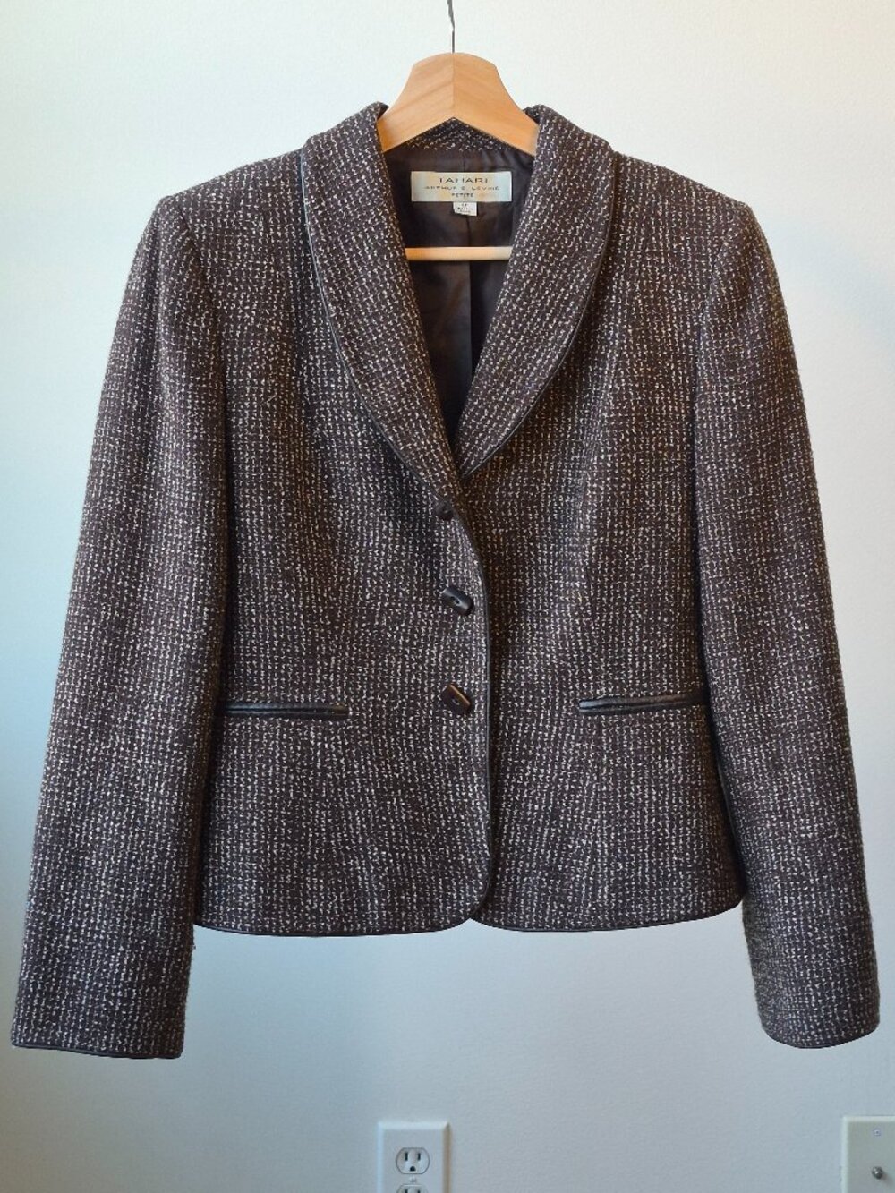 Tahari Arthur S. Levine Blazer Women's 6P Petite Brown Tweed Shawl Collar Career